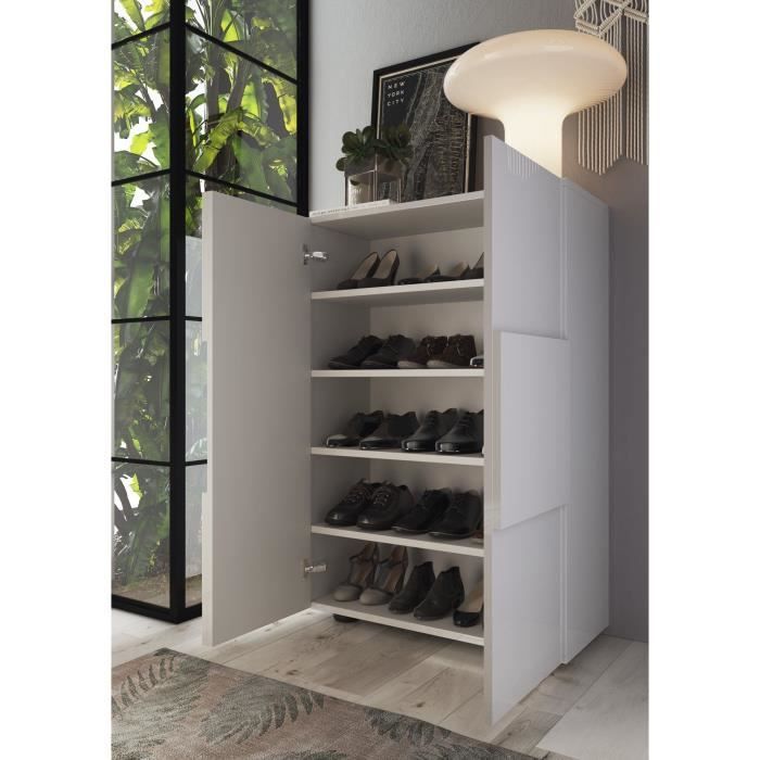Meuble a chaussures - 15 paires - Blanc laqué - L78 x P33 x H113 cm - MILANO