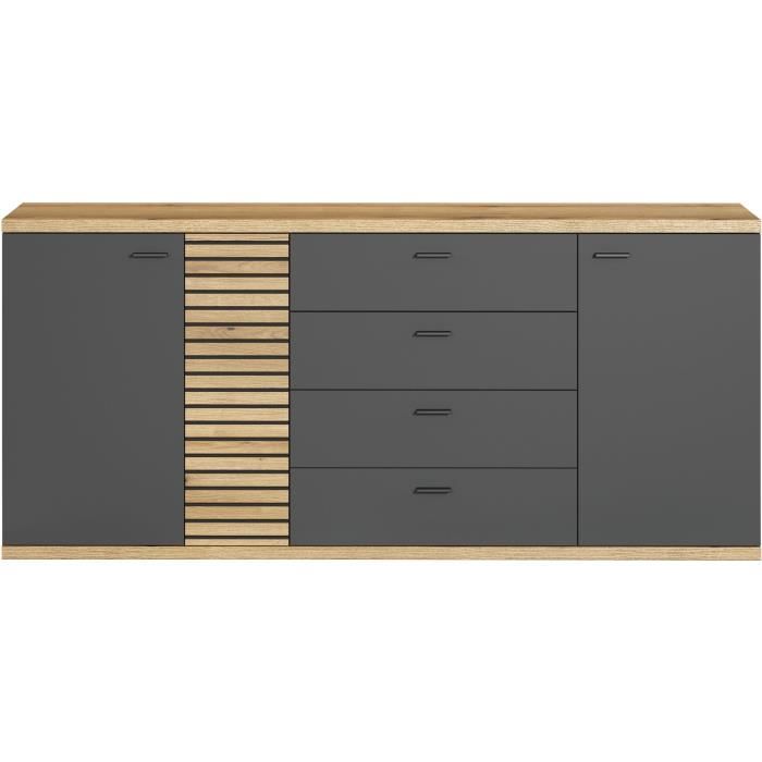 Buffet - Norris - En panneaux de particules - Chene blond / gris anthracite - 3 portes - 3 tiroirs - Contemporain - Trendteam