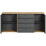 Buffet - Norris - En panneaux de particules - Chene blond / gris anthracite - 3 portes - 3 tiroirs - Contemporain - Trendteam