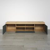 Meuble TV - Tyler - Urbain - En panneaux de particules - Gris anthracite mat / chene miel - 230 x 52 x 52 cm - Trendteam