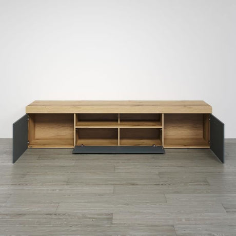 Meuble TV - Tyler - Urbain - En panneaux de particules - Gris anthracite mat / chene miel - 230 x 52 x 52 cm - Trendteam
