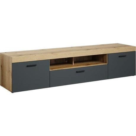 Meuble TV - Tyler - Urbain - En panneaux de particules - Gris anthracite mat / chene miel - 230 x 52 x 52 cm - Trendteam