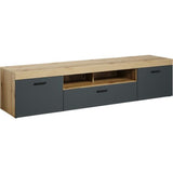 Meuble TV - Tyler - Urbain - En panneaux de particules - Gris anthracite mat / chene miel - 230 x 52 x 52 cm - Trendteam