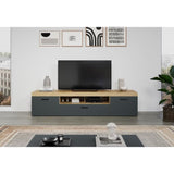 Meuble TV - Tyler - Urbain - En panneaux de particules - Gris anthracite mat / chene miel - 230 x 52 x 52 cm - Trendteam