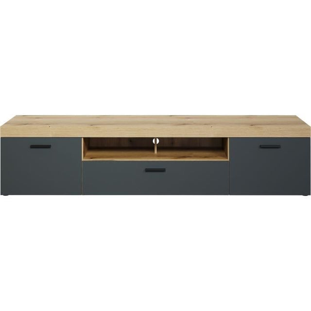 Meuble TV - Tyler - Urbain - En panneaux de particules - Gris anthracite mat / chene miel - 230 x 52 x 52 cm - Trendteam