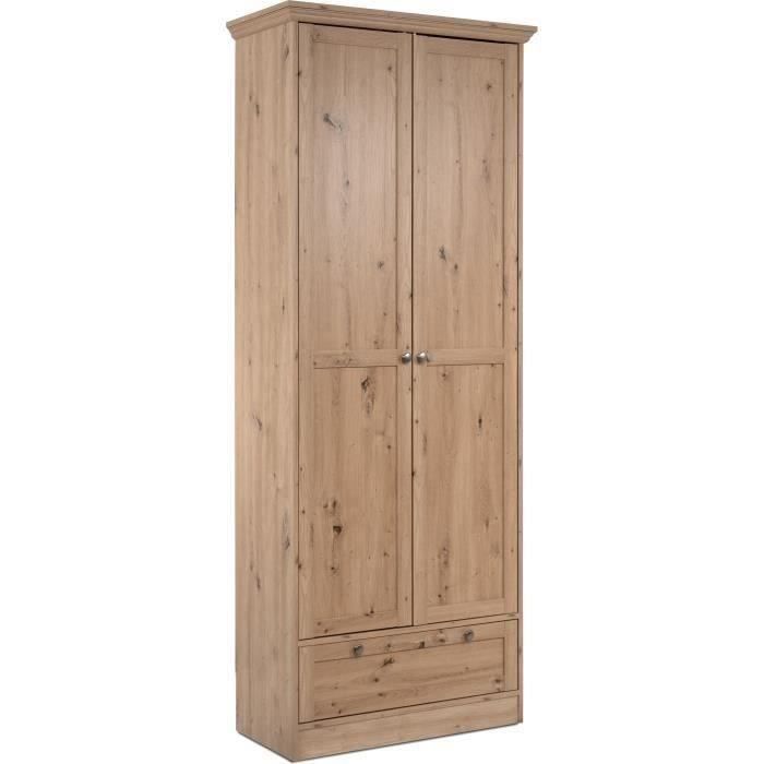 Armoire - Landwood - Décor chene artisan -  2 Portes - 1 Tiroir - L80 x P39 x H200 cm