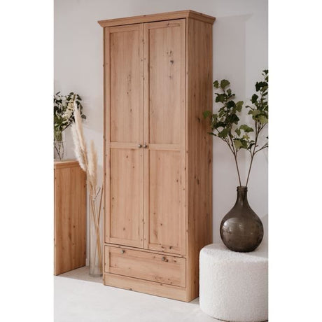 Armoire - Landwood - Décor chene artisan -  2 Portes - 1 Tiroir - L80 x P39 x H200 cm