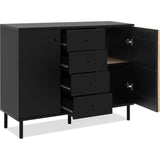 Buffet - MONZA 01B - Noir / Chene artisan - 2 portes - 4 tiroirs - 118 x 90 x 40 cm