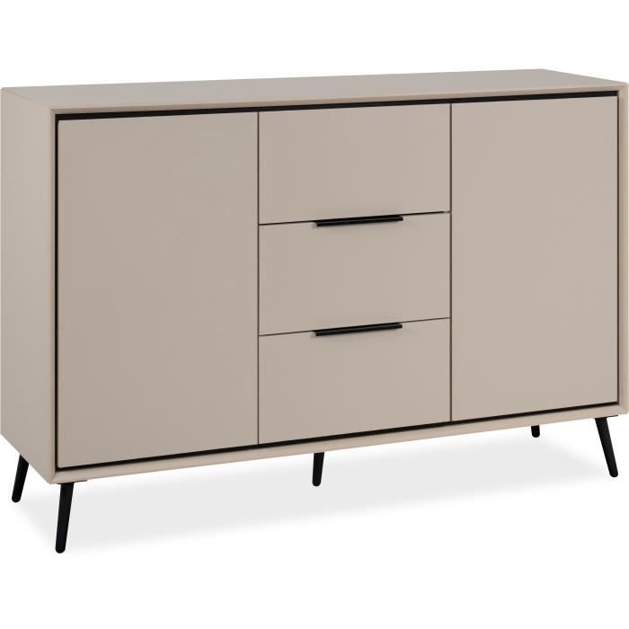 Buffet - ARONA 01B - Beige / Noir - 2 portes, 3 tiroirs - 135 x 90 x 38 cm