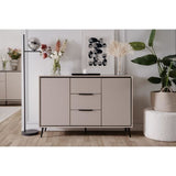 Buffet - ARONA 01B - Beige / Noir - 2 portes, 3 tiroirs - 135 x 90 x 38 cm