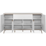 Buffet - ARONA 51B - Blanc / Chene artisan - 4 portes, 1 tiroir - 175 x 90 x 38 cm