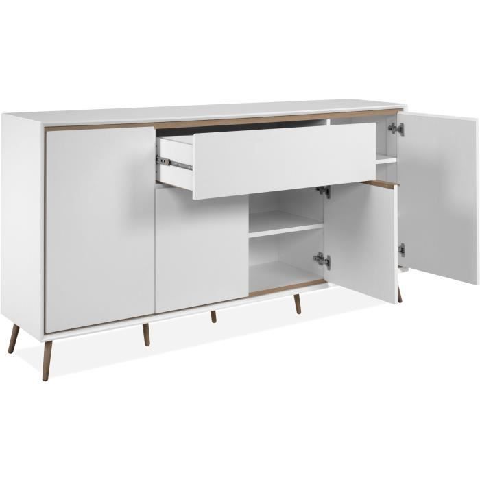 Buffet - ARONA 51B - Blanc / Chene artisan - 4 portes, 1 tiroir - 175 x 90 x 38 cm