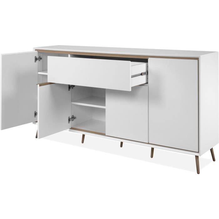 Buffet - ARONA 51B - Blanc / Chene artisan - 4 portes, 1 tiroir - 175 x 90 x 38 cm