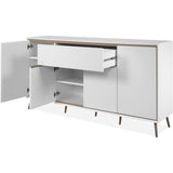 Buffet - ARONA 51B - Blanc / Chene artisan - 4 portes, 1 tiroir - 175 x 90 x 38 cm