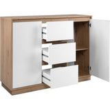 Buffet - PHoeNIX - Chene artisan / Blanc - 2 portes - 3 tiroirs - 117 x 88 x 40 cm