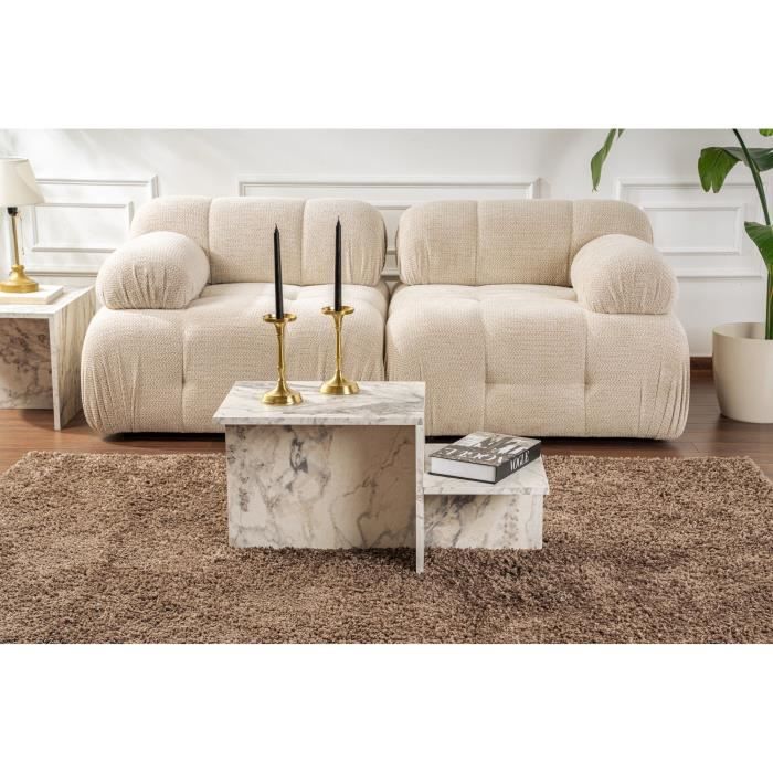 Table basse - HARMONY - Rectangulaire - Effet marbre Freesia - 80 x 40 x 40 cm