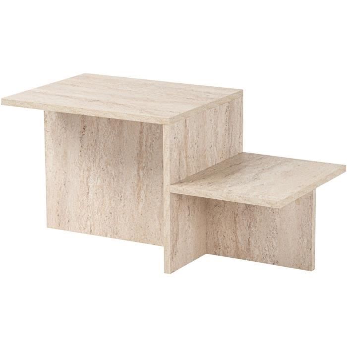 Table basse - HARMONY - Rectangulaire - Effet travertin - 80 x 40 x 40 cm