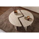 Table basse - MOIRA - Ronde - Effet marbre travertin - 90 x 90 x 41 cm