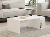 Table basse MEMO - Couleur Blanche - Plateau Relevable & Rangement Intégré - L 86,8 cm x P 32,4 x H 50 cm