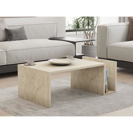 Table basse - MEMO - Rectangulaire - Effet marbre Travertin - 86,8 x 32,4 x 50 cm