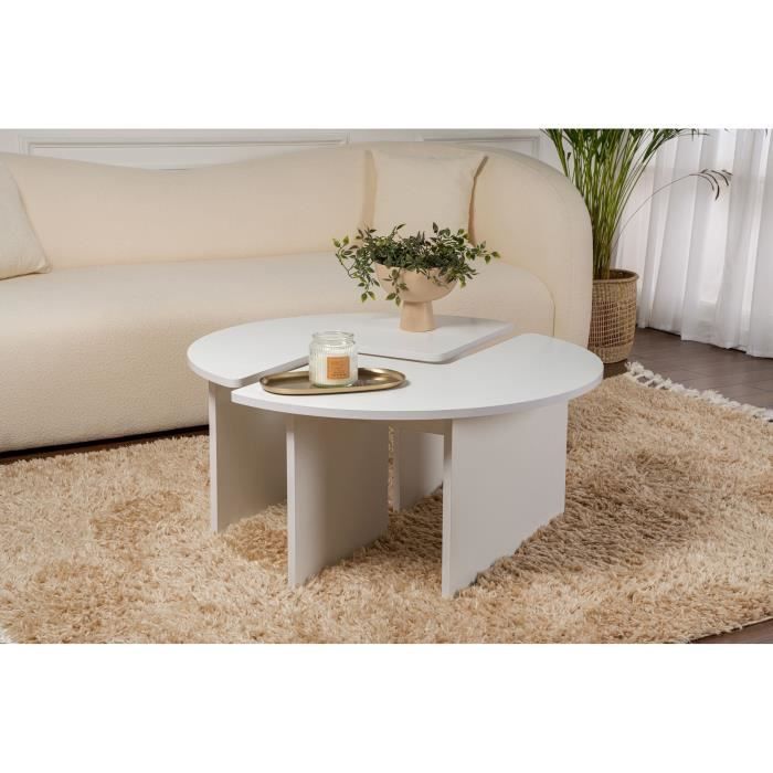 Table basse - MOIRA - Ronde - Blanc Naturel - 90 x 90 x 41 cm