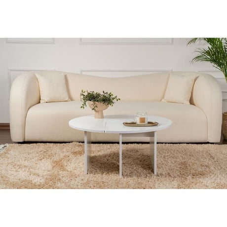 Table basse - MOIRA - Ronde - Blanc Naturel - 90 x 90 x 41 cm
