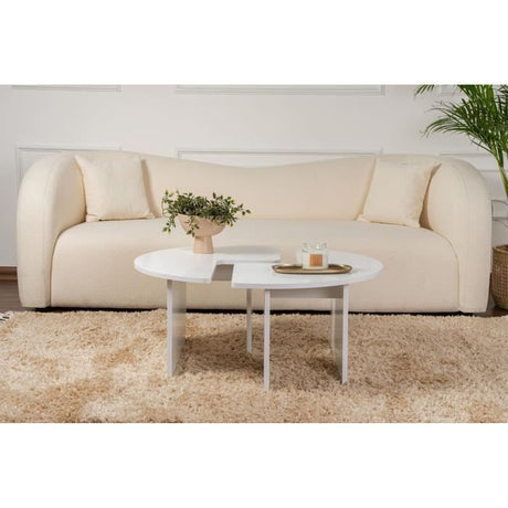 Table basse - MOIRA - Ronde - Blanc Naturel - 90 x 90 x 41 cm
