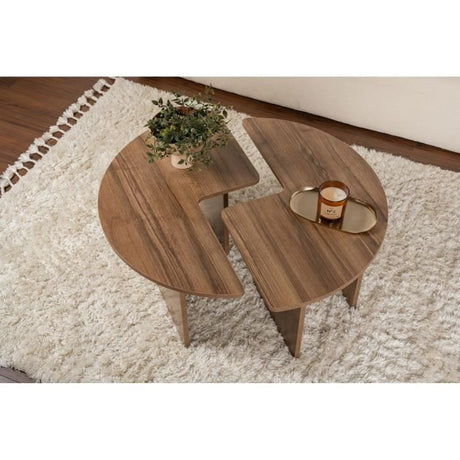 Table basse - MOIRA - Ronde - Noyer - 90 x 90 x 41 cm