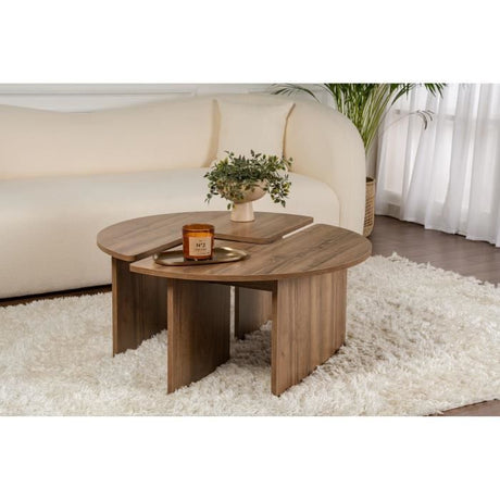 Table basse - MOIRA - Ronde - Noyer - 90 x 90 x 41 cm