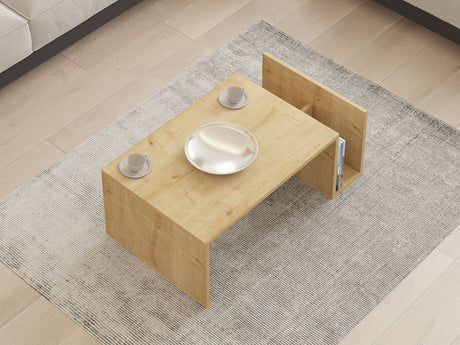 Table Basse MEMO – Chene Saphir – Plateau Relevable & Rangement Intégré –  L 86,8 cm x P 32,4 x H 50 cm