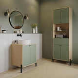 CALICOSY - Colonne 4 portes, 1 tiroir et 2 niches H201,5 cm - ELISA - Vert et chene-Vert et chene