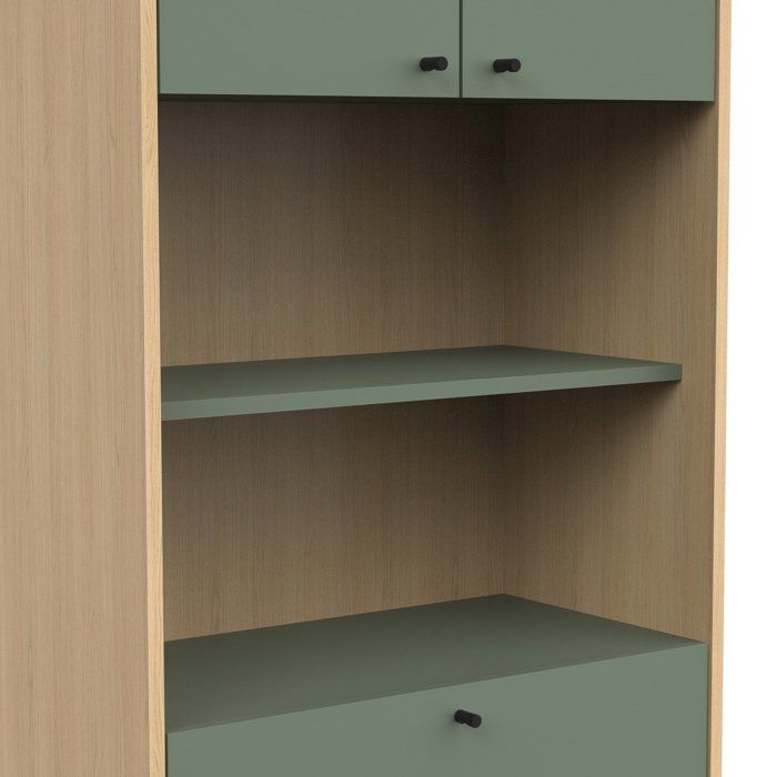CALICOSY - Colonne 4 portes, 1 tiroir et 2 niches H201,5 cm - ELISA - Vert et chene-Vert et chene