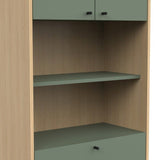 CALICOSY - Colonne 4 portes, 1 tiroir et 2 niches H201,5 cm - ELISA - Vert et chene-Vert et chene