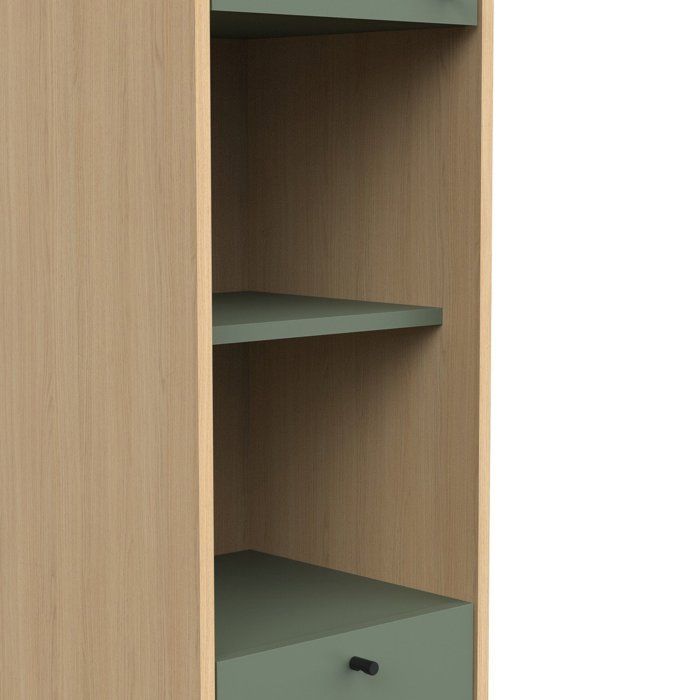 Meuble de salle de bain - Colonne -  2 portes - tiroir + niches - L38,8 x P33 x H201,5cm - Vert et chene - DEMEYERE