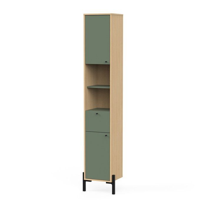Meuble de salle de bain - Colonne -  2 portes - tiroir + niches - L38,8 x P33 x H201,5cm - Vert et chene - DEMEYERE