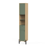 Meuble de salle de bain - Colonne -  2 portes - tiroir + niches - L38,8 x P33 x H201,5cm - Vert et chene - DEMEYERE