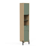 Meuble de salle de bain - Colonne -  2 portes - tiroir + niches - L38,8 x P33 x H201,5cm - Vert et chene - DEMEYERE
