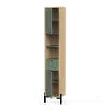 Meuble de salle de bain - Colonne -  2 portes - tiroir + niches - L38,8 x P33 x H201,5cm - Vert et chene - DEMEYERE