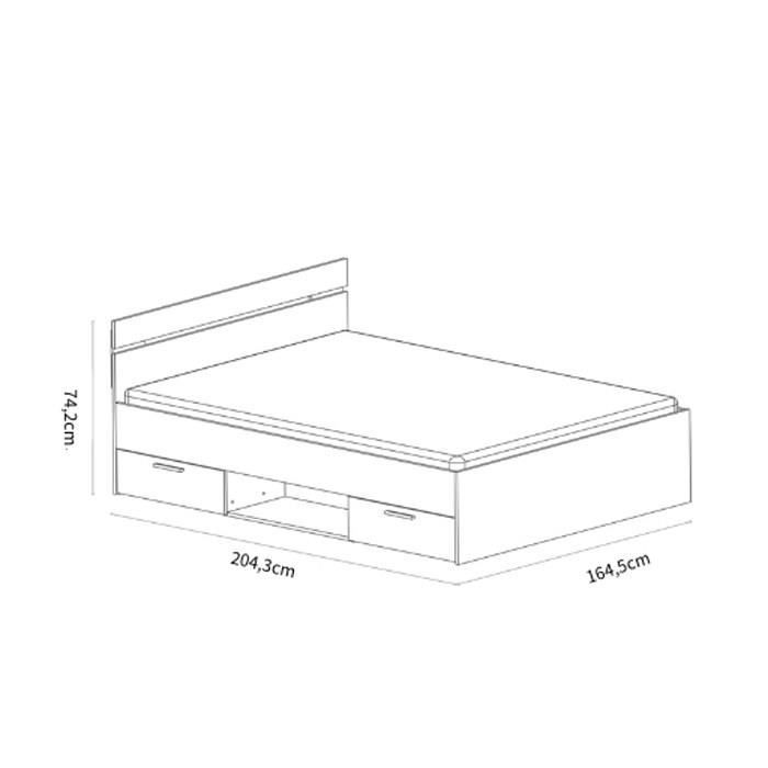 Lit double - DEMEYERE - MICHIGAN - 160 x 200 cm - Chene brossé et noir - 2 tiroirs et 1 niche