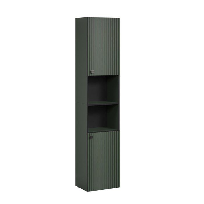CALICOSY - Colonne de salle de bain rainurée 2 portes, 2 niches H186 cm - PUREBLISS - Vert sauge et noir mat-Vert sauge et noir mat