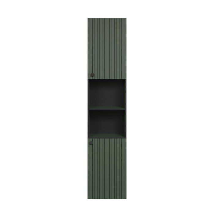 CALICOSY - Colonne de salle de bain rainurée 2 portes, 2 niches H186 cm - PUREBLISS - Vert sauge et noir mat-Vert sauge et noir mat