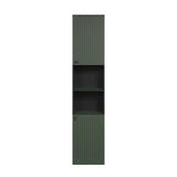 CALICOSY - Colonne de salle de bain rainurée 2 portes, 2 niches H186 cm - PUREBLISS - Vert sauge et noir mat-Vert sauge et noir mat
