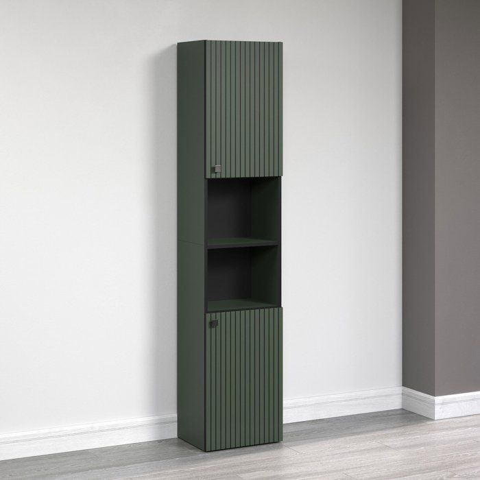 CALICOSY - Colonne de salle de bain rainurée 2 portes, 2 niches H186 cm - PUREBLISS - Vert sauge et noir mat-Vert sauge et noir mat