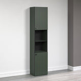 CALICOSY - Colonne de salle de bain rainurée 2 portes, 2 niches H186 cm - PUREBLISS - Vert sauge et noir mat-Vert sauge et noir mat