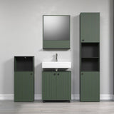 CALICOSY - Colonne de salle de bain rainurée 2 portes, 2 niches H186 cm - PUREBLISS - Vert sauge et noir mat-Vert sauge et noir mat