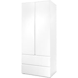 Armoire Image 60A - 2 portes battantes - 2 tiroirs - Blanc Mat - L80 x H191 x P55 cm