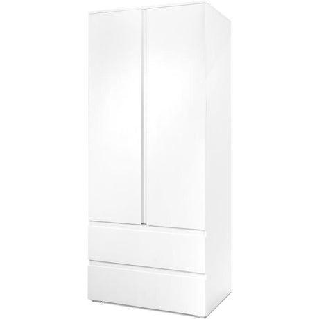 Armoire Image 60A - 2 portes battantes - 2 tiroirs - Blanc Mat - L80 x H191 x P55 cm