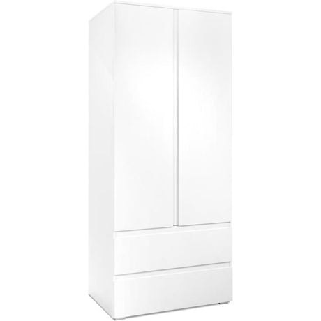 Armoire Image 60A - 2 portes battantes - 2 tiroirs - Blanc Mat - L80 x H191 x P55 cm