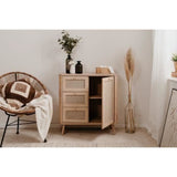Commode - 3 tiroirs - 1 porte - Décor Cannage -  L80,9 x H84 x P40 cm