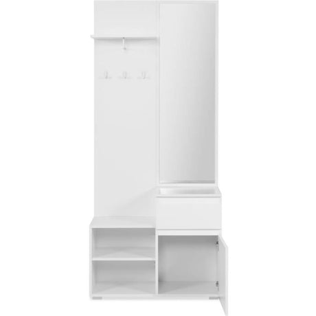 Meuble d'entrée de rangement avec penderie IMAGE - Décor blanc - 1 porte + 1 tiroir - L85 x H195 x P37 cm
